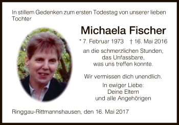 Todesanzeige von Michaela Fischer von Eschwege