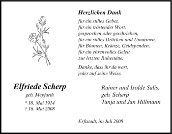 Todesanzeige von Elfriede Scherp von HNA