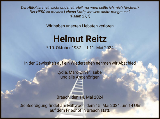 Todesanzeige von Helmut Reitz von HNA