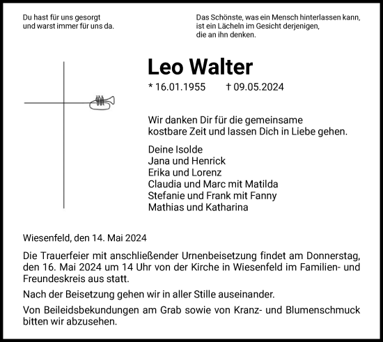 Todesanzeige von Leo Walter von HNA