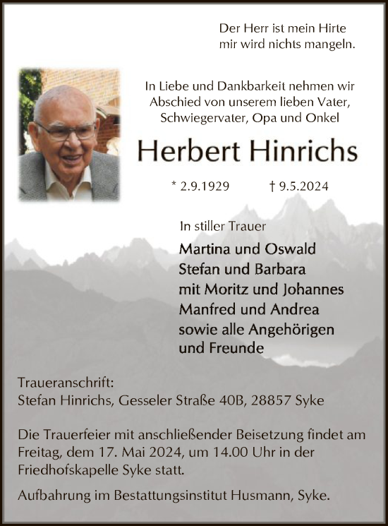Todesanzeige von Herbert Hinrichs von SYK