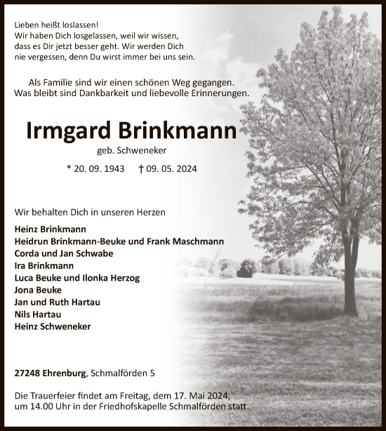 Todesanzeige von Irmgard Brinkmann von SYKSYK