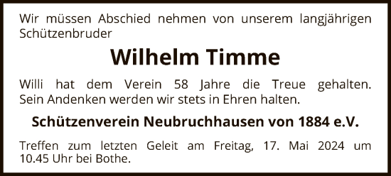 Todesanzeige von Wilhelm Timme von SYK
