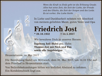 Todesanzeige von Friedrich Jost von Offenbach