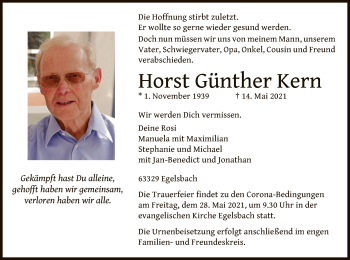 Todesanzeige von Horst Günther Kern von OF