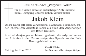 Todesanzeige von Jakob Klein von MERKUR & TZ
