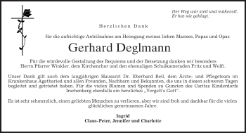 Todesanzeige von Gerhard Deglmann von merkurtz