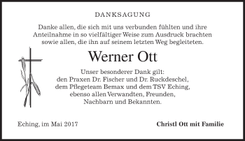 Todesanzeige von Werner Ott von merkurtz