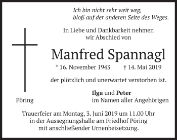 Todesanzeige von Manfred Spannagl von merkurtz