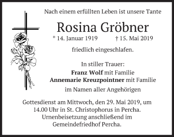 Todesanzeige von Rosina Gröbner von merkurtz