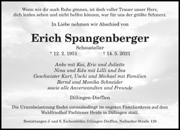 Todesanzeige von Erich Spangenberger von saarbruecker_zeitung