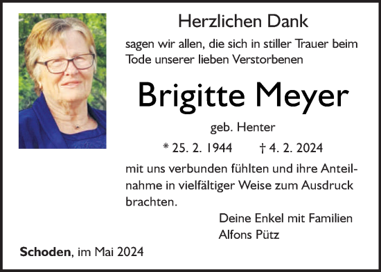 Todesanzeige von Brigitte Meyer von trierischer_volksfreund