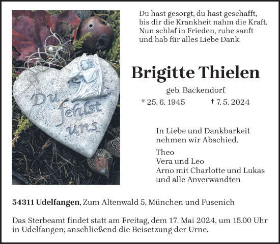Todesanzeige von Brigitte Thielen von trierischer_volksfreund