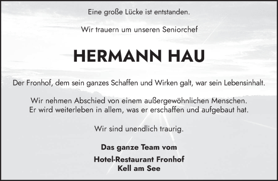 Todesanzeige von Hermann Hau von trierischer_volksfreund