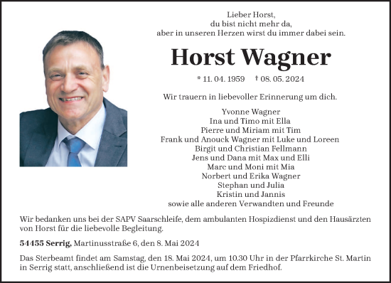 Todesanzeige von Horst Wagner von trierischer_volksfreund
