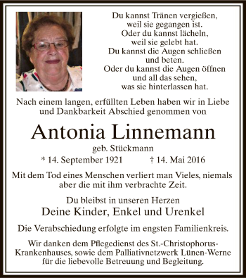 Todesanzeige von Antonia Linnemann von MZV