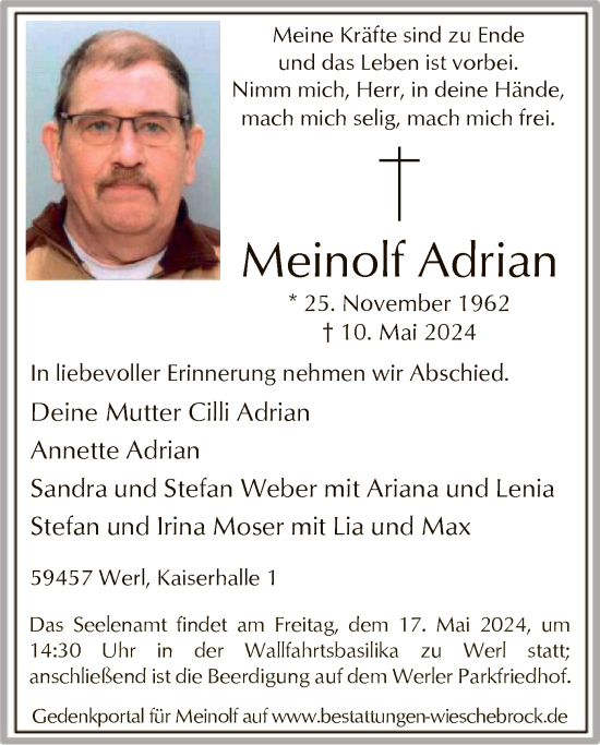 Todesanzeige von Meinolf Adrian von WA