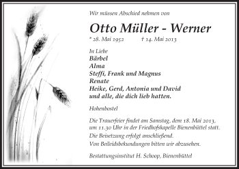 Todesanzeige von Otto Müller - Werner von Uelzen
