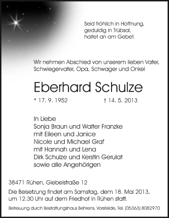 Todesanzeige von Eberhard Schulze von Uelzen