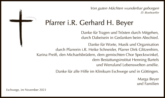 Todesanzeige von Gerhard Beyer von WRS