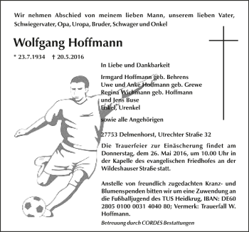Todesanzeige von Wolfgang Hoffmann von Trauer.de