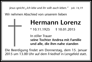 Todesanzeige von Hermann Lorenz von Marienberg