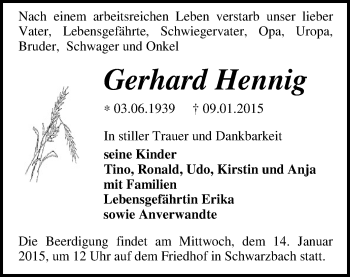 Todesanzeige von Gerhard Hennig von Annaberg