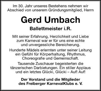 Todesanzeige von Gerd Umbach von Freiberg / Brand Erbisdorf