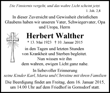 Todesanzeige von Herbert Walther von Stollberg