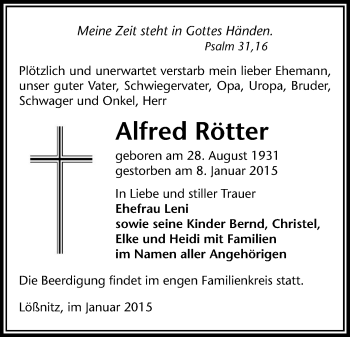 Todesanzeige von Alfred Rötter von Aue