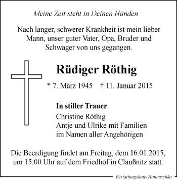 Todesanzeige von Rüdiger Röthig von Chemnitz