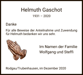Todesanzeige von Helmuth Gaschot von HNA