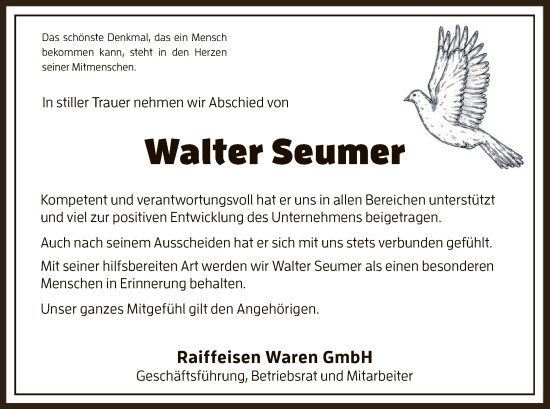 Todesanzeige von Walter Seumer von HNA