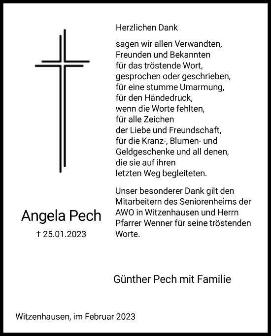 Todesanzeige von Angela Pech von HNA
