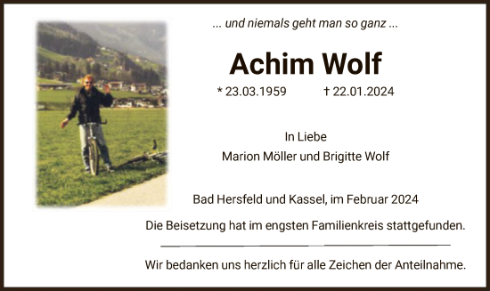 Todesanzeige von Achim Wolf von HNA