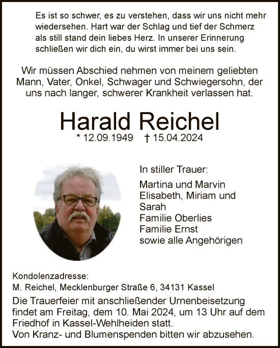 Todesanzeige von Harald Reichel von HNA
