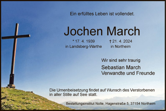 Todesanzeige von Jochen March von HNA