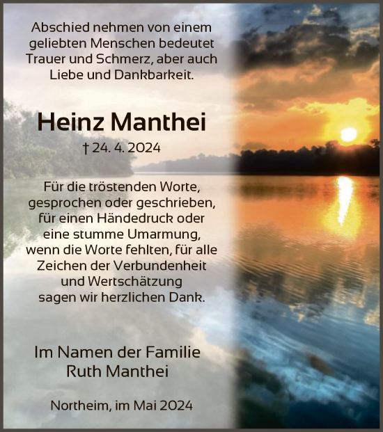 Todesanzeige von Heinz Manthei von HNA