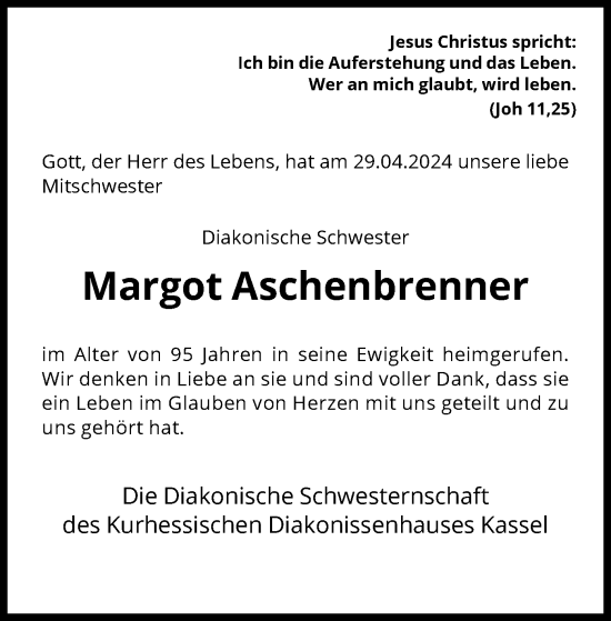 Todesanzeige von Margot Aschenbrenner von HNA