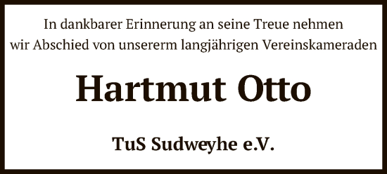Todesanzeige von Hartmut Otto von SYK
