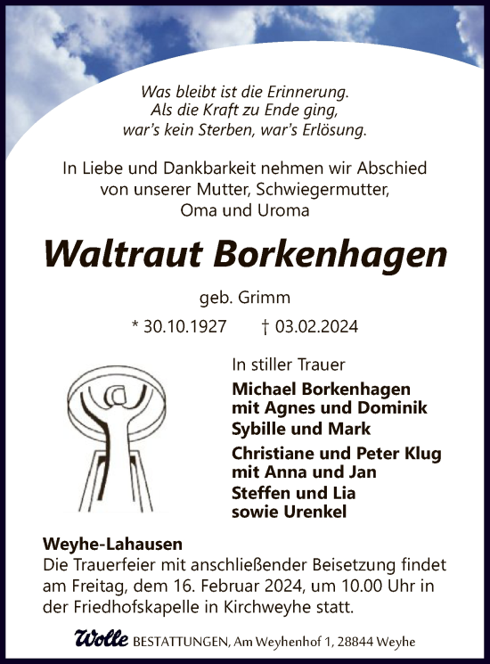 Todesanzeige von Waltraut Borkenhagen von SYK