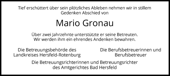 Todesanzeige von Mario Gronau von HZ