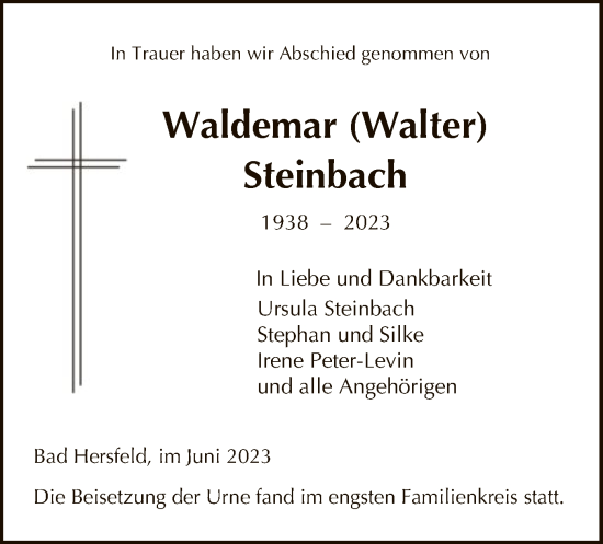 Todesanzeige von Waldemar Walter von HZ