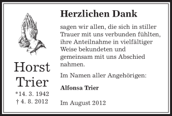 Todesanzeige von Horst Trier von Offenbach