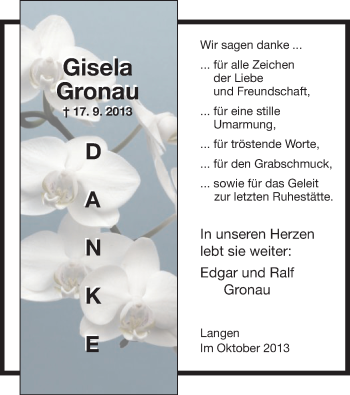 Todesanzeige von Gisela Gronau von Offenbach