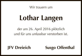 Todesanzeige von Lothar Langen von Offenbach