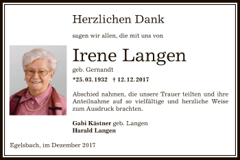 Todesanzeige von Irene Langen von Offenbach