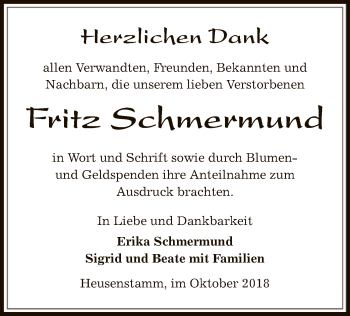 Todesanzeige von Fritz Schmermund von Offenbach
