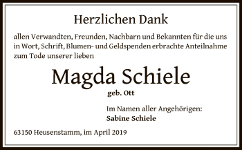 Todesanzeige von Magda Schiele von Offenbach