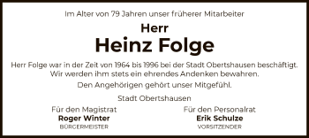 Todesanzeige von Heinz Folge von OF